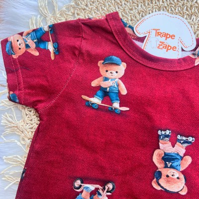  Conj. Camiseta Bear Sk8 e Bermuda - Bordo e Marinho
